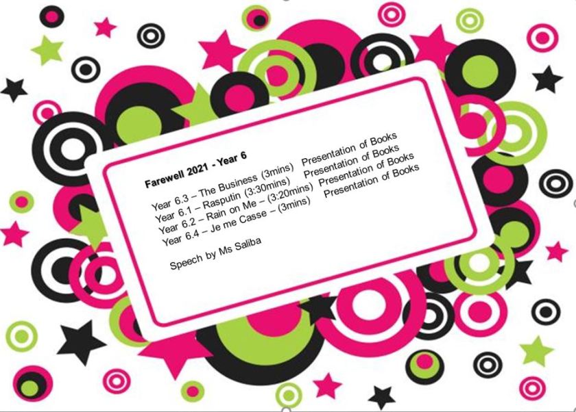 Farewell Yr 6 programme