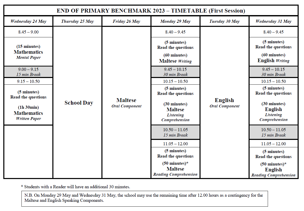 timetable english