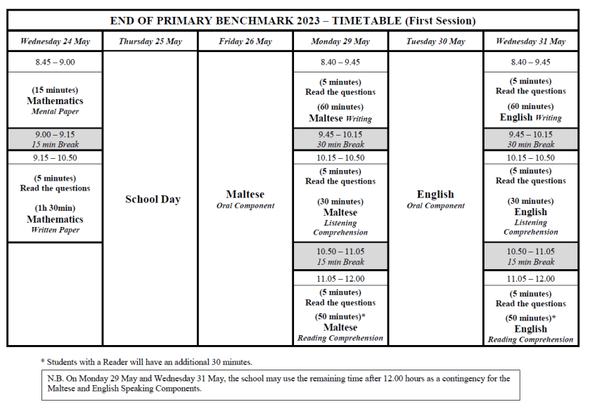 timetable english